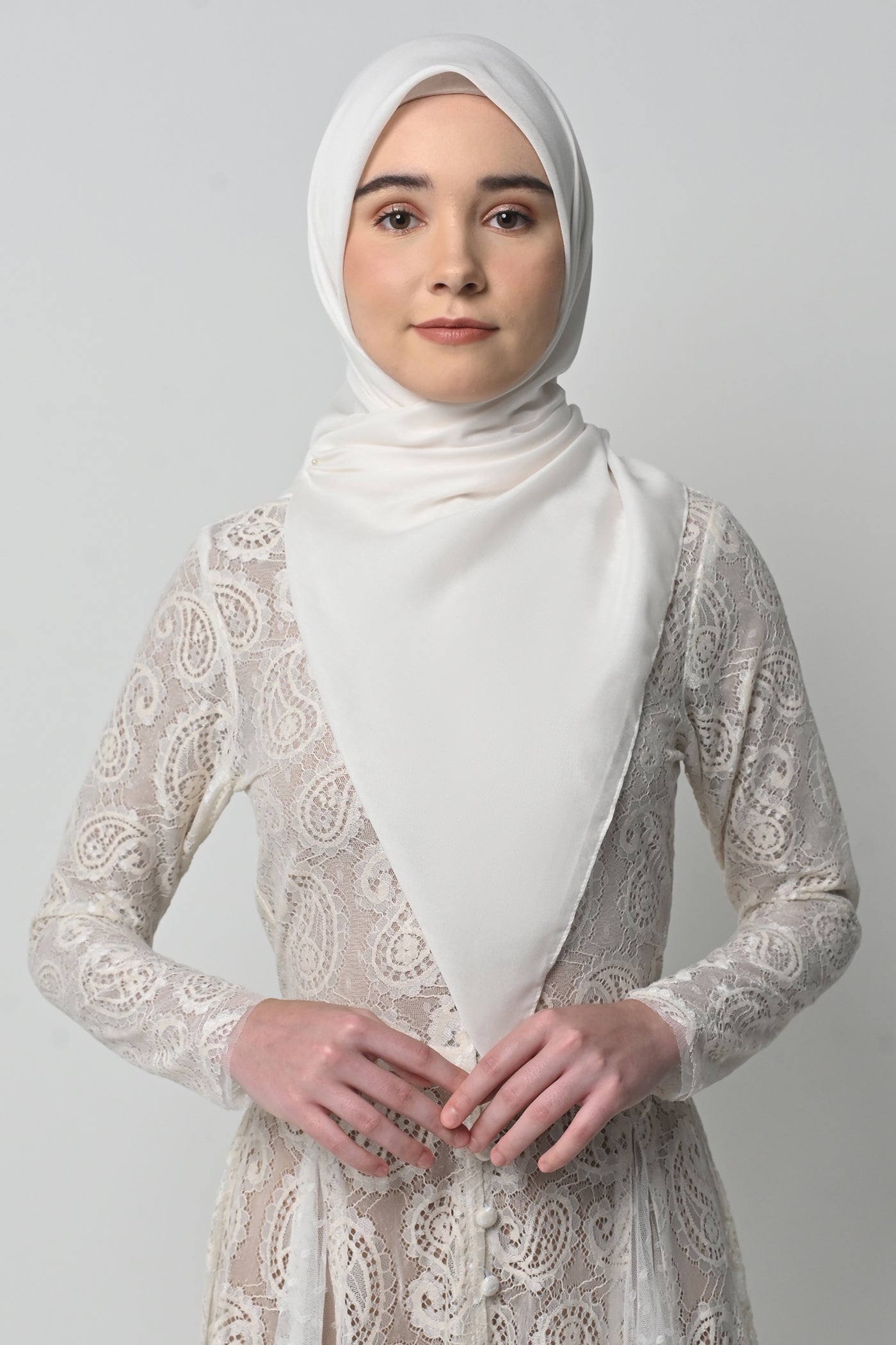 Ultrafine Voile Plain Square Scarf in Off White