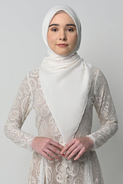 Ultrafine Voile Plain Square Scarf in Off White