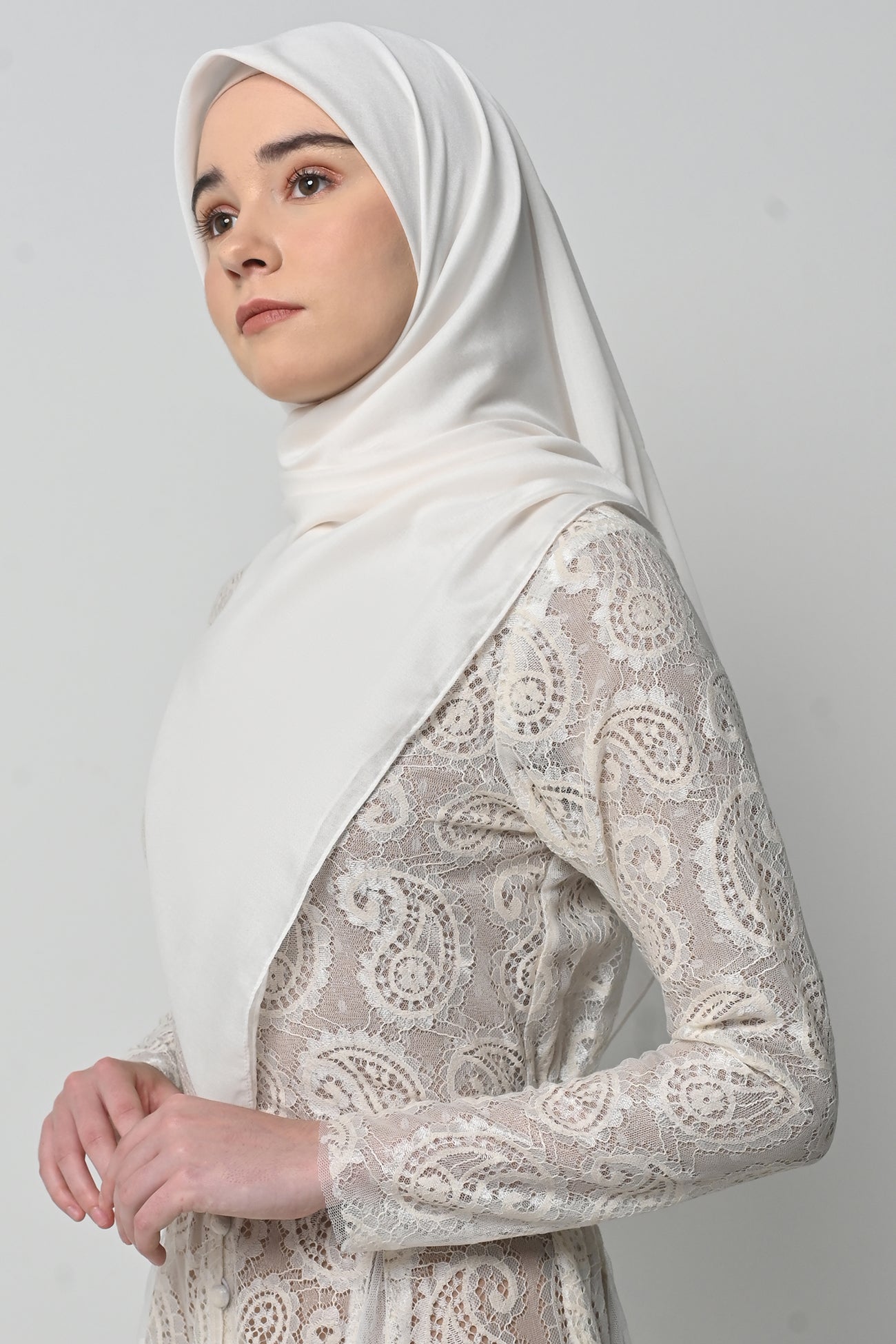 Ultrafine Voile Plain Square Scarf in Off White