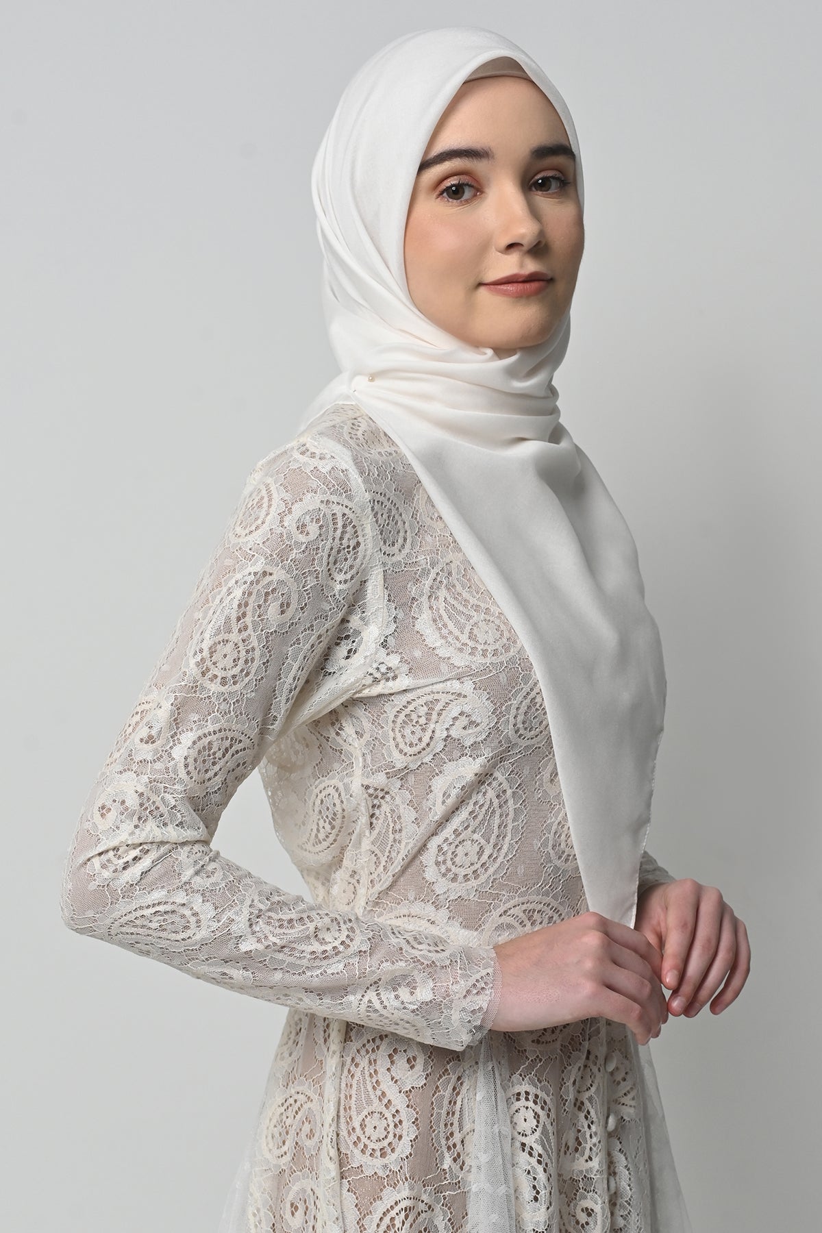 Ultrafine Voile Plain Square Scarf in Off White