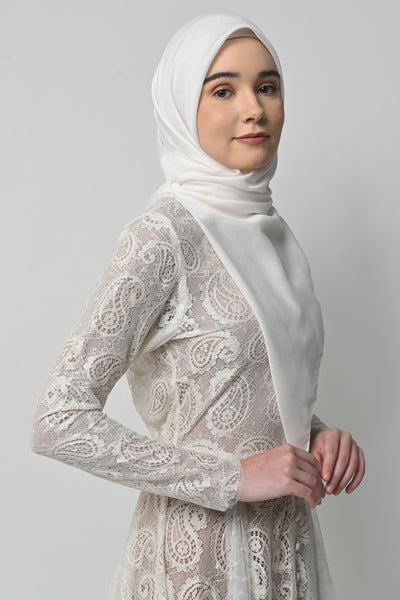 Ultrafine Voile Plain Square Scarf in Off White